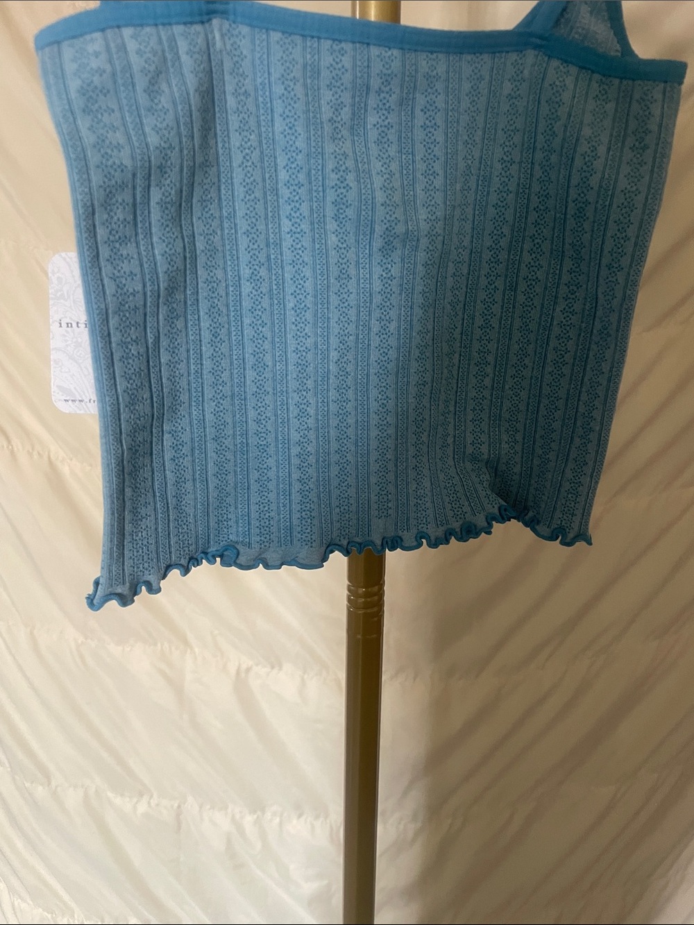 Women's Blissful Blue Ribbed Lace-Trim Spaghetti Strap Cami - Picture 6 of 6